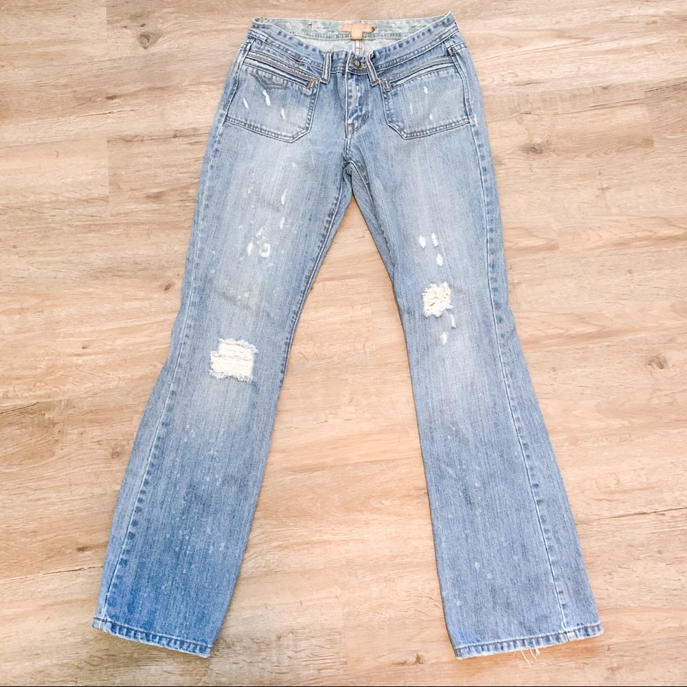 Abercrombie & Fitch Distressed Wide Leg 8" Rise Boot Cut Jeans